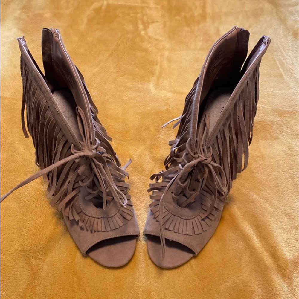 Fringe suede heels